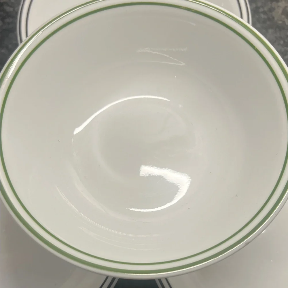 Corelle White Bowls with Green and Black Trim